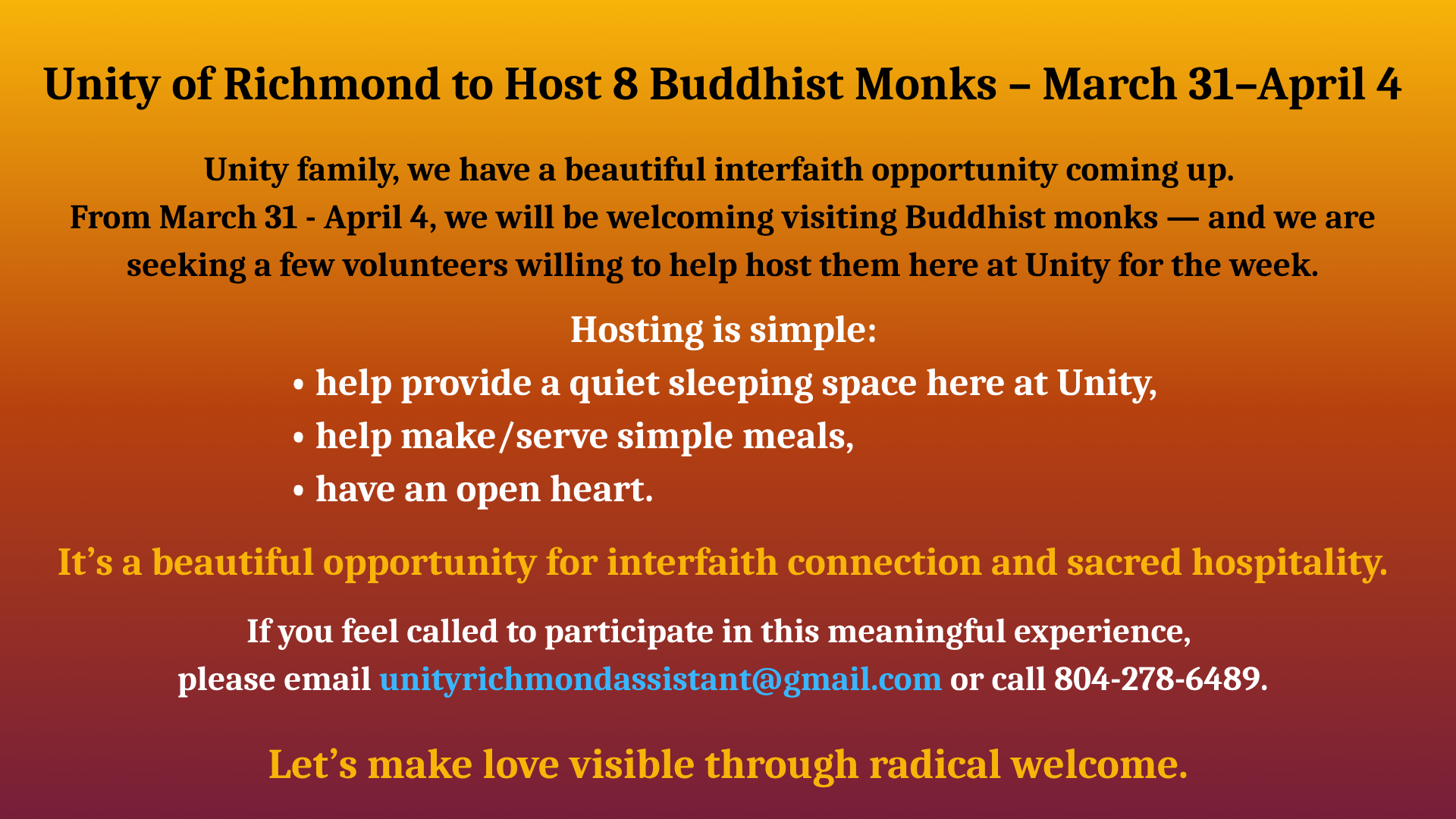 Host a Buddhist Monk March 29–April 4